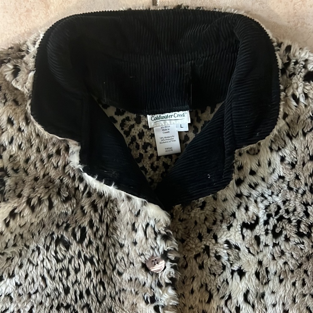 Coldwater Creek Faux‎ Fur Leopard Print Vest, Sz Large - Picture 3 of 9